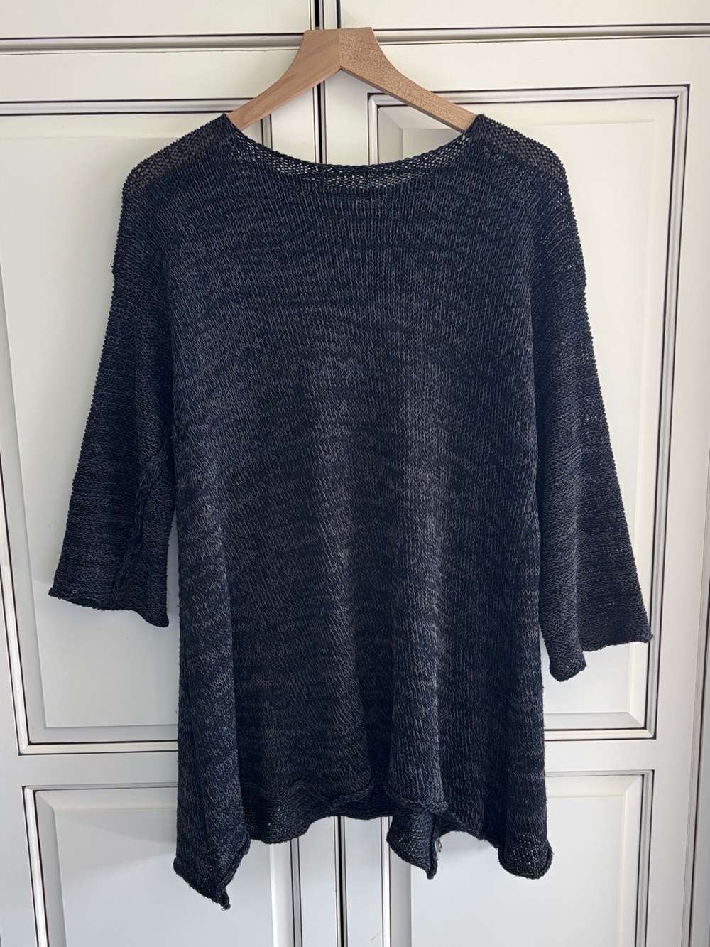 SKIF Skifo Blue Open Hand Knit Sweater Boho Resort Travel Crochet Womens Large